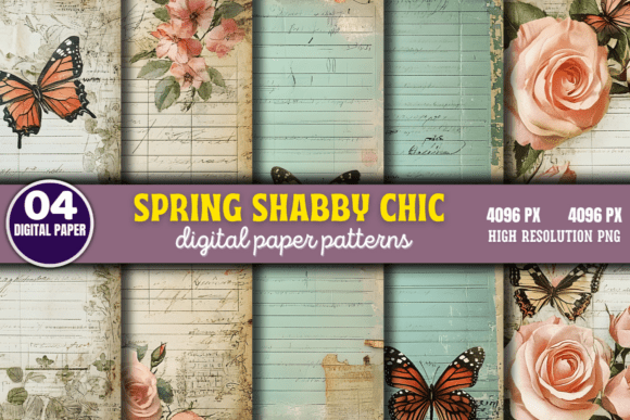 Download Spring Shabby Chic Digital Paper Pattern - Premium Bundle